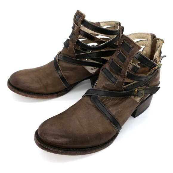 Freebird By Steven Stair Strappy Brown Ankle Leather Boots Women's 6M - Picture 2 of 6